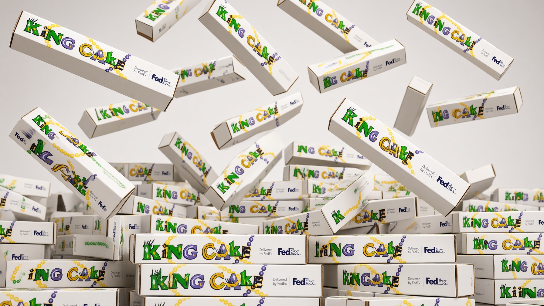 Bulk King Cake boxes prepared for nationwide FedEx shipping