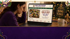 Mardi Gras calendar showing sold-out King Cake shipping dates