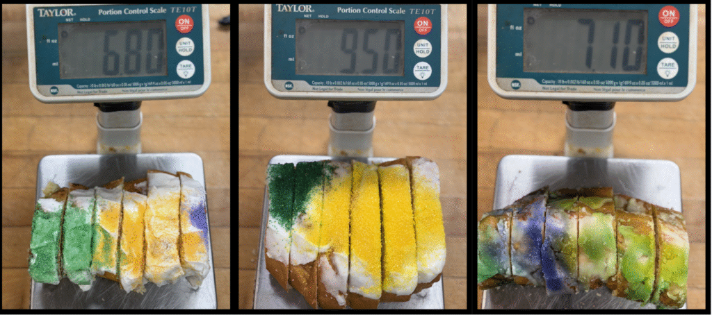 Six slices of thickest part of each cake